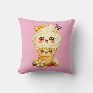 Vanilla Ice Cream Cone Kawaii Cushion Pillow