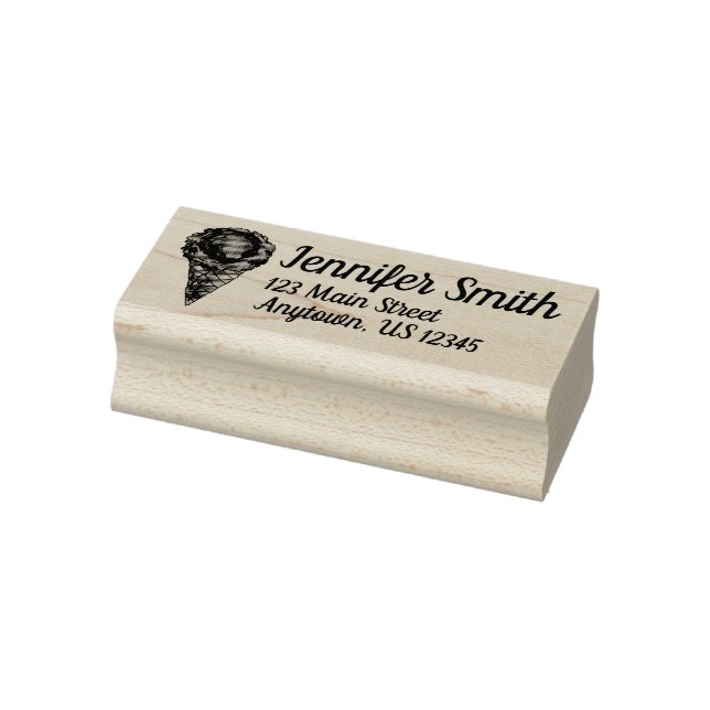 Vanilla Ice Cream Cone Scoop Dessert Food Address Rubber Stamp (Stamp)