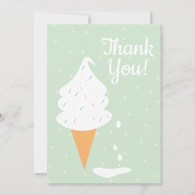 Vanilla Ice Cream Cone With Sprinkles Melting Thank You Card (Front)