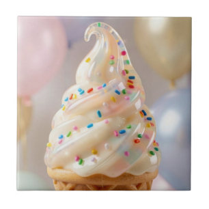Vanilla Ice Cream Pastel Sprinkles Birthday Tile