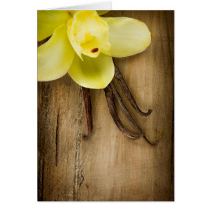 Vanilla Pods and Flower over Wooden Background