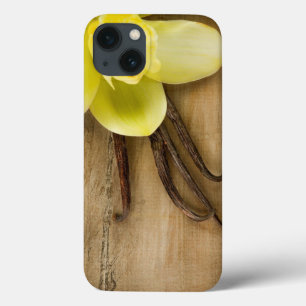 Vanilla Pods and Flower over Wooden Background iPhone 13 Case