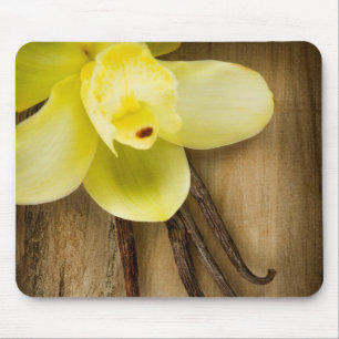 Vanilla Pods and Flower over Wooden Background Mouse Mat