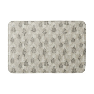 Vanilla Satin Minimalist Christmas Pine Trees  Bath Mat