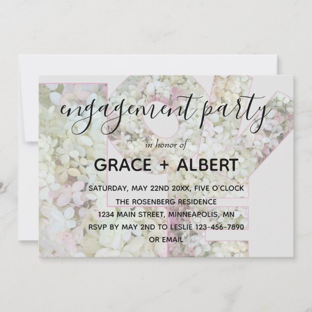 Vanilla Strawberry Hydrangeas Wedding Engagement Invitation (Front)