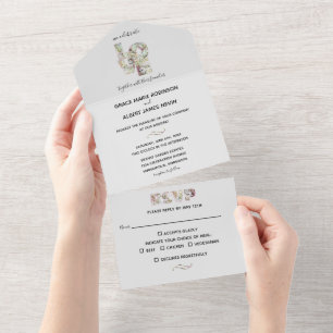 Vanilla Strawberry Hydrangeas Wedding Theme All In One Invitation