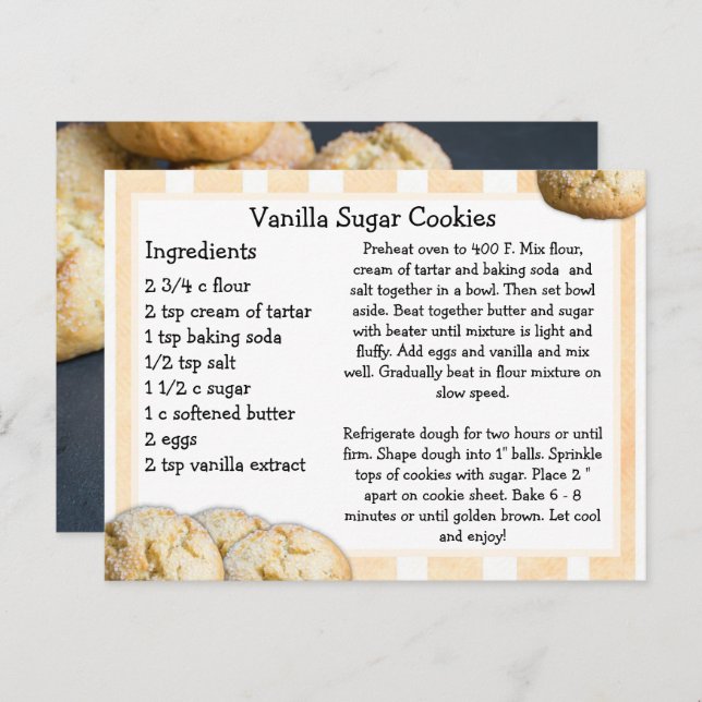 Vanilla Sugar Cookies Recipe Card (Front/Back)