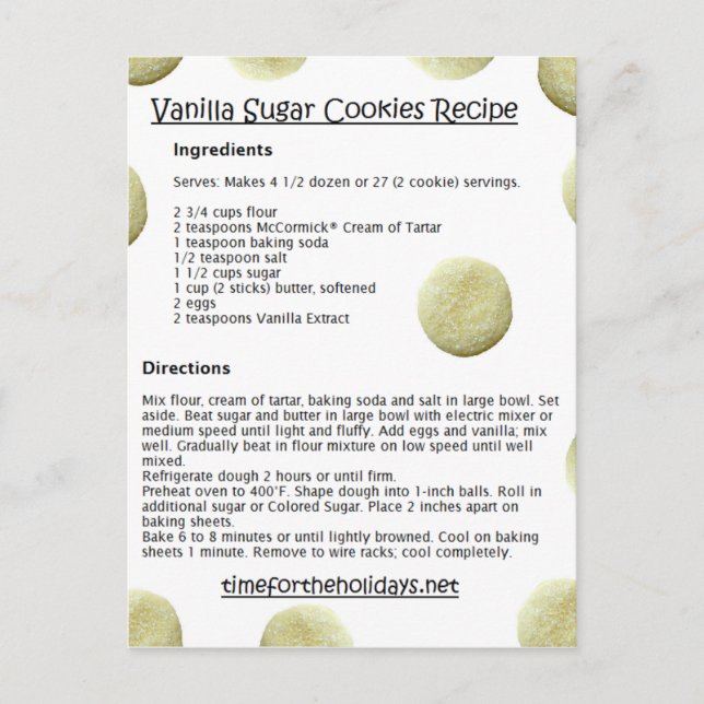 Vanilla Sugar Cookies Recipe Cards (Front)