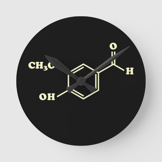Vanilla Vanillin Molecular Chemical Formula Round Clock (Front)