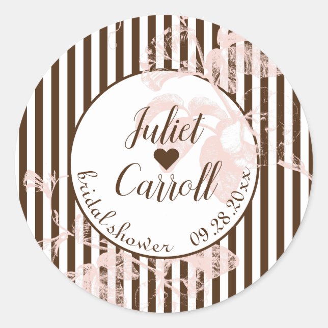 Vanilla White and Chocolate  Bridal Shower  Classic Round Sticker (Front)