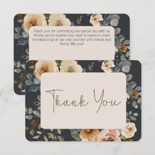 Vanilla White Boho Roses Blue Wedding Thank You Card