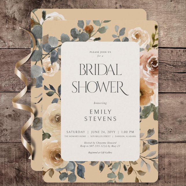 Vanilla White Boho Roses Cream Bridal Shower Invitation (Vanilla White Boho Roses Cream Bridal Shower Invitation)