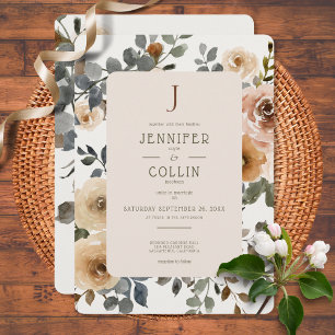 Vanilla White Boho Roses Cream Wedding Invitation