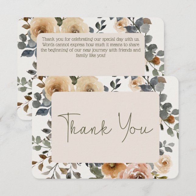 Vanilla White Boho  Roses Cream Wedding Thank You Card (Front/Back)