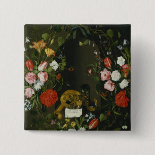 Vanitas Still Life with Flowers 15 Cm Square Badge