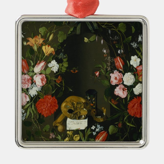 Vanitas Still Life with Flowers Metal Tree Decoration (Front)