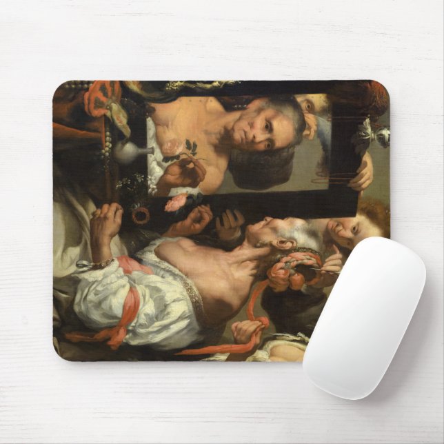 Vanitas, The Old Coquette by Bernardo Strozzi Mouse Mat (With Mouse)