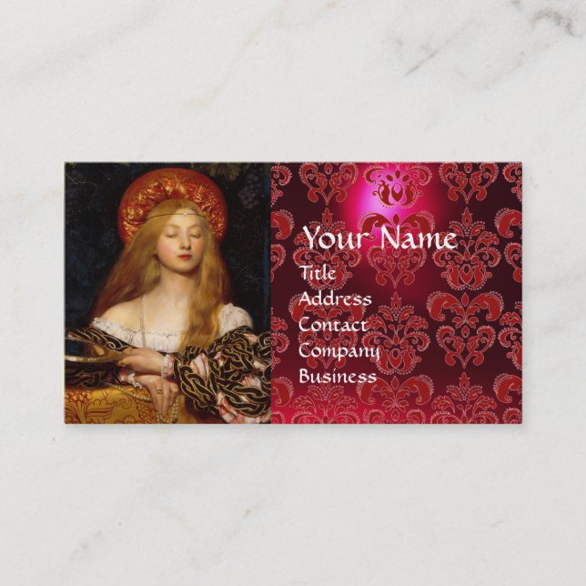 VANITY BEAUTY-FASHION COSTUME DESIGNER Red Damask Business Card (Front)
