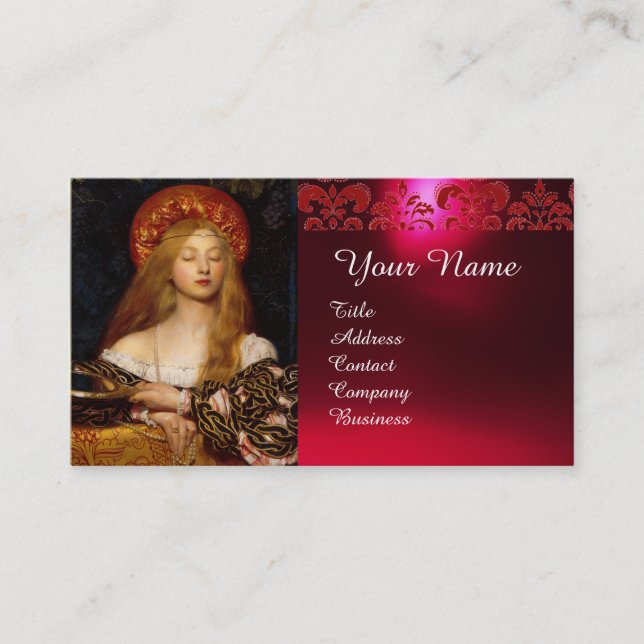 VANITY BEAUTY-FASHION COSTUME DESIGNER Red Damask Business Card (Front)