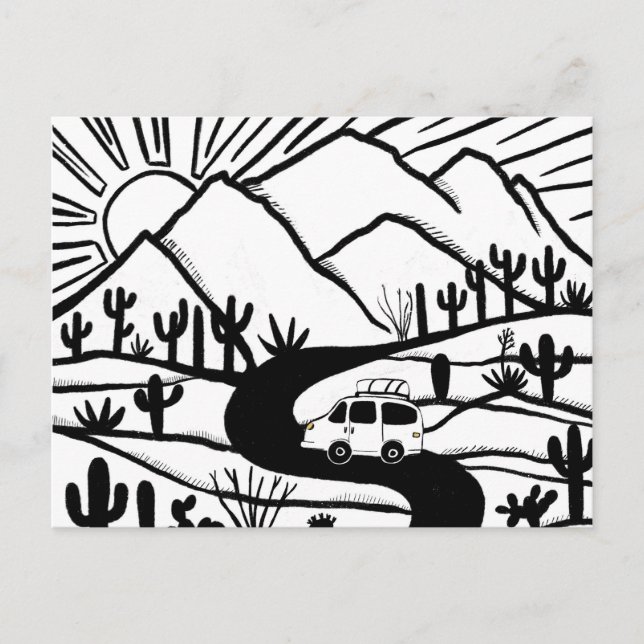 Vanlife Campervan Desert Mountains RV Sunrise Postcard (Front)