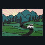 Vanlife in the Mountains Sunrise Camping Tea Towel<br><div class="desc">Decorate your kitchen with this cool towel. Makes a great housewarming (vanwarming?),  birthday or anniversary gift! 
You can customise it and add text too.
Check my shop for lots more colours and patterns plus matching kitchen stuff!</div>