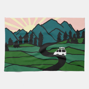Vanlife in the Mountains Sunrise Camping Tea Towel