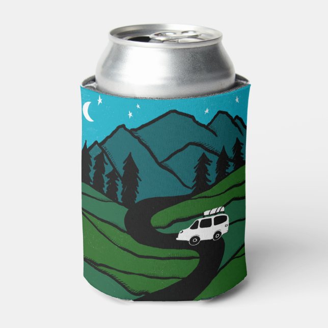 VANLIFE Trees Forest Mountain Explore Adventure Can Cooler (Can Front)
