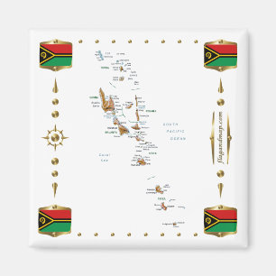 Vanuatu Map + Flags Magnet
