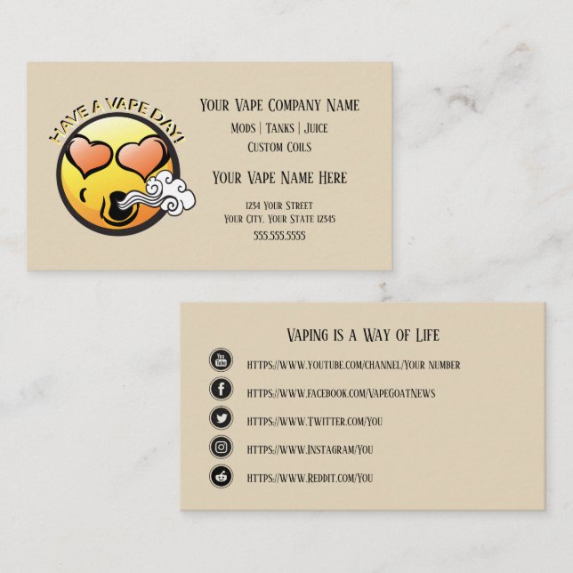 VAPE  | Happy Vaping Business with Social Media Business Card (Front/Back)