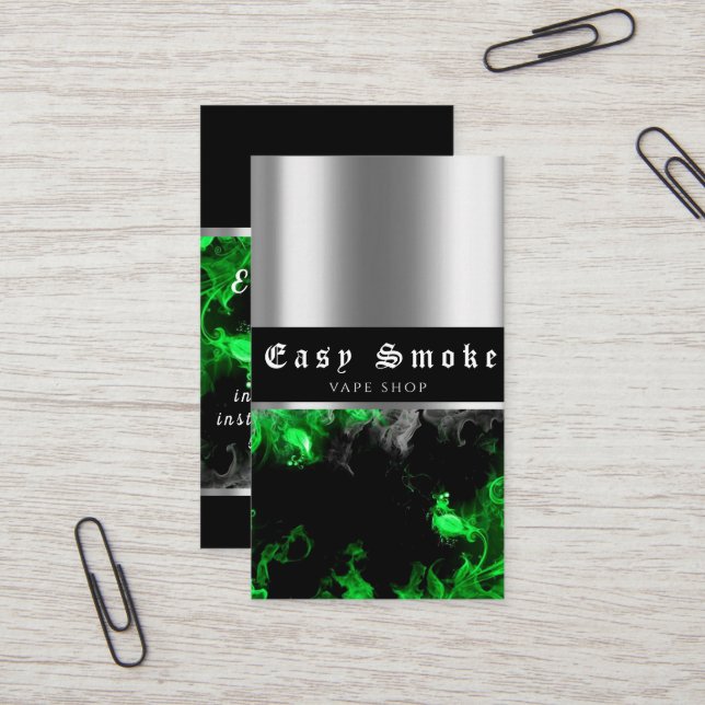 Vape Shop Colourful Green Smoke Business Card (Front/Back In Situ)