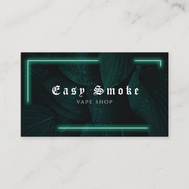 Vape Shop Neon Green Leaf Business Card (Front)