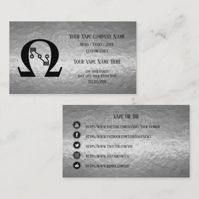 VAPE  | Sub Ohm  Silver Business Social Media Business Card (Front/Back)