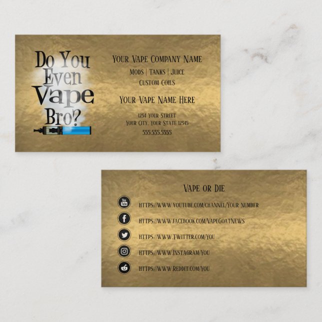 VAPE  | Vape Bro Bronze  Business Social Media Card (Front/Back)