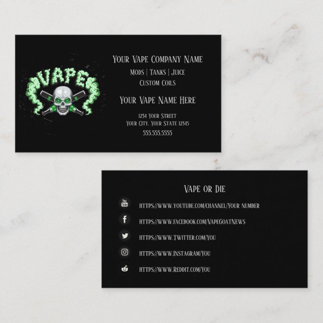 VAPE  | Vape Skull Business with Social Media Business Card (Front/Back)