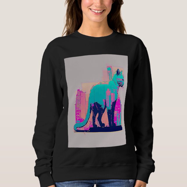 Vaperwave Aesthetic Glitch Cat Retrowave Synthwave Sweatshirt (Front)