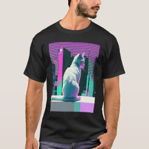 Vaperwave Aesthetic Glitch Cat Retrowave Synthwave T-Shirt