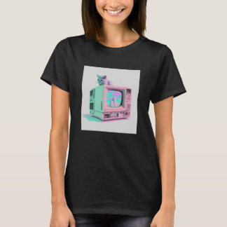 Vaperwave Aesthetic Glitch Cat Retrowave Synthwave T-Shirt