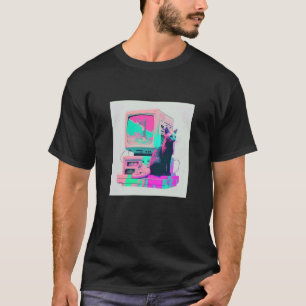 Vaperwave Aesthetic Glitch Cat Retrowave Synthwave T-Shirt