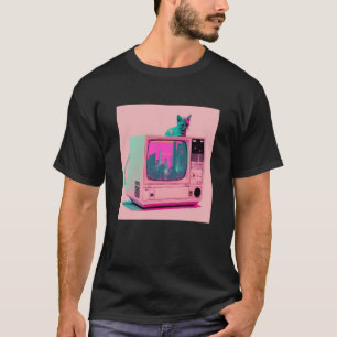 Vaperwave Aesthetic Glitch Cat Retrowave Synthwave T-Shirt