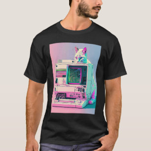 Vaperwave Aesthetic Glitch Cat Retrowave Synthwave T-Shirt