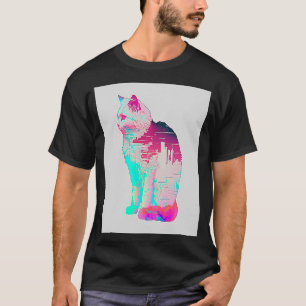 Vaperwave Aesthetic Glitch Cat Retrowave Synthwave T-Shirt