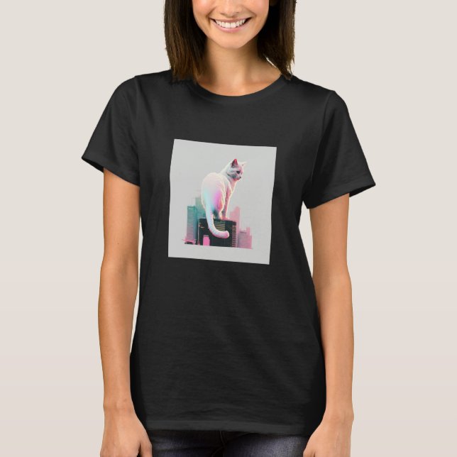 Vaperwave Aesthetic Glitch Cat Retrowave Synthwave T-Shirt (Front)