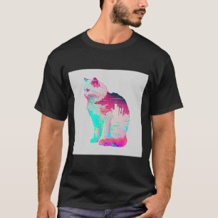 Vaperwave Aesthetic Glitch Cat Retrowave Synthwave T-Shirt