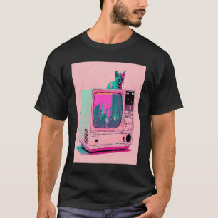 Vaperwave Aesthetic Glitch Cat Retrowave Synthwave T-Shirt