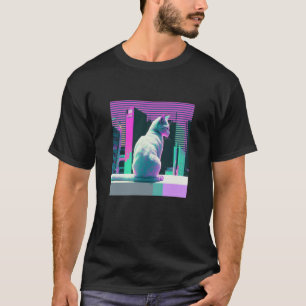 Vaperwave Aesthetic Glitch Cat Retrowave Synthwave T-Shirt