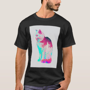 Vaperwave Aesthetic Glitch Cat Retrowave Synthwave T-Shirt