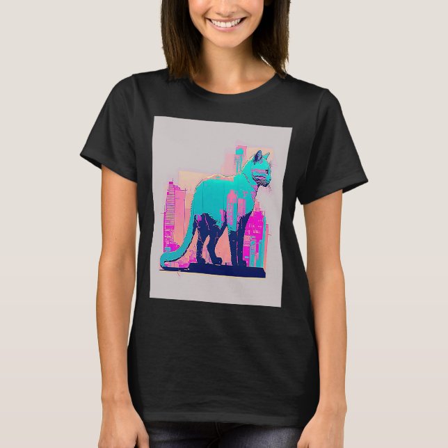 Vaperwave Aesthetic Glitch Cat Retrowave Synthwave T-Shirt (Front)