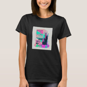 Vaperwave Aesthetic Glitch Cat Retrowave Synthwave T-Shirt