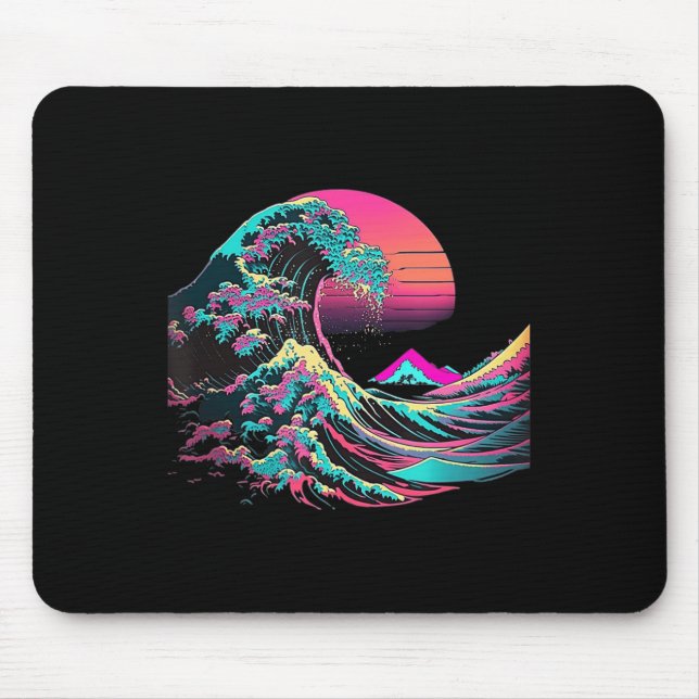 Vaperwave Aesthetic Glitch Great Wave Retrowave Sy Mouse Mat (Front)