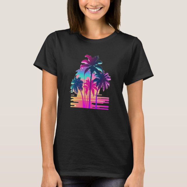 Vaperwave Aesthetic Glitch Palm Retrowave Synthwav T-Shirt (Front)